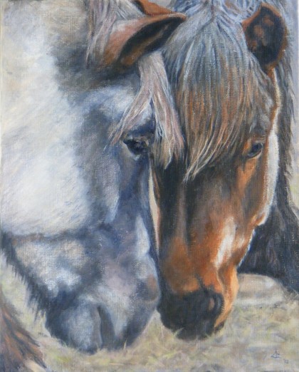 moeder en dochter, olieverf