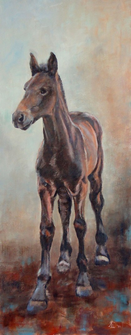 veulen, olieverf 40 x 100 cm