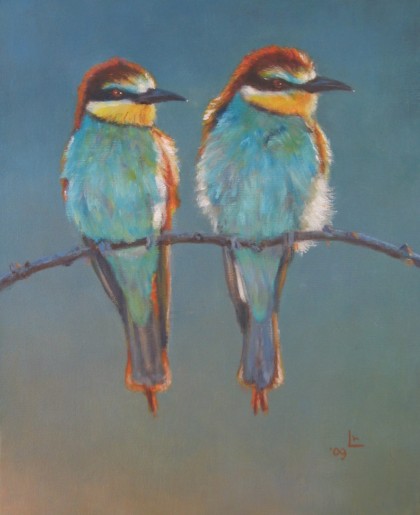 bijeneters, olieverf 30 x 40 cm