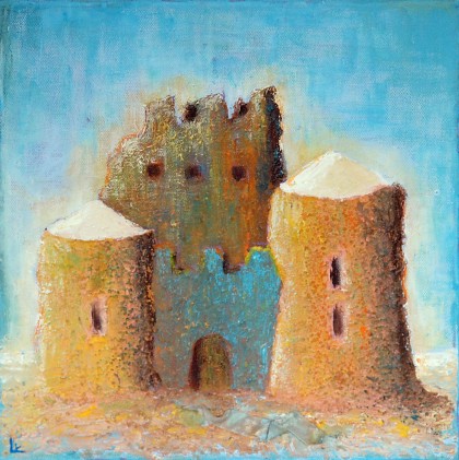 zandkasteel 1 acrylverf met zand 30 x 30 cm