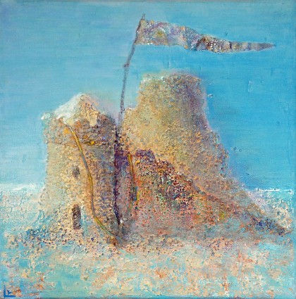 zandkasteel 2 acrylverf met zand 30 x 30 cm