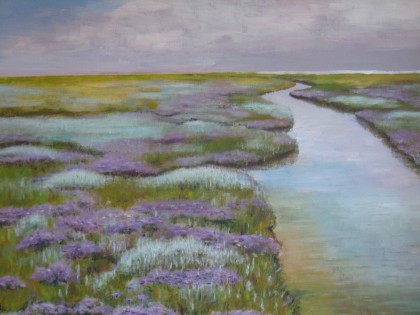 bloeiende Bosplaat acrylverf 50 x 60 cm