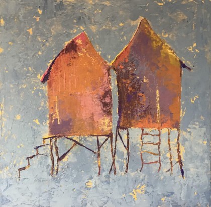 op palen 2, acrylverf 40 x 40 cm
