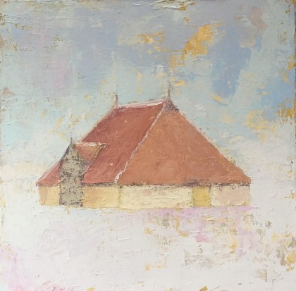 skylger hus, acrylverf 40 x 40 cm