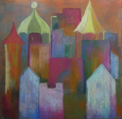 my home is my castle, pastelkrijt 40 x 40 cm