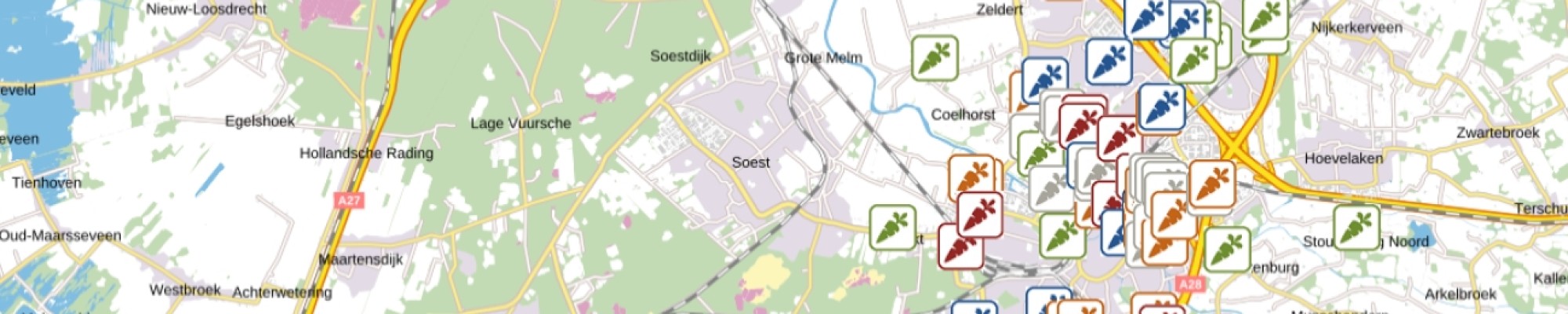 Plattegrond van initiatieven met betrekking tot duurzaam voedsel in en rondom Amersfoort.