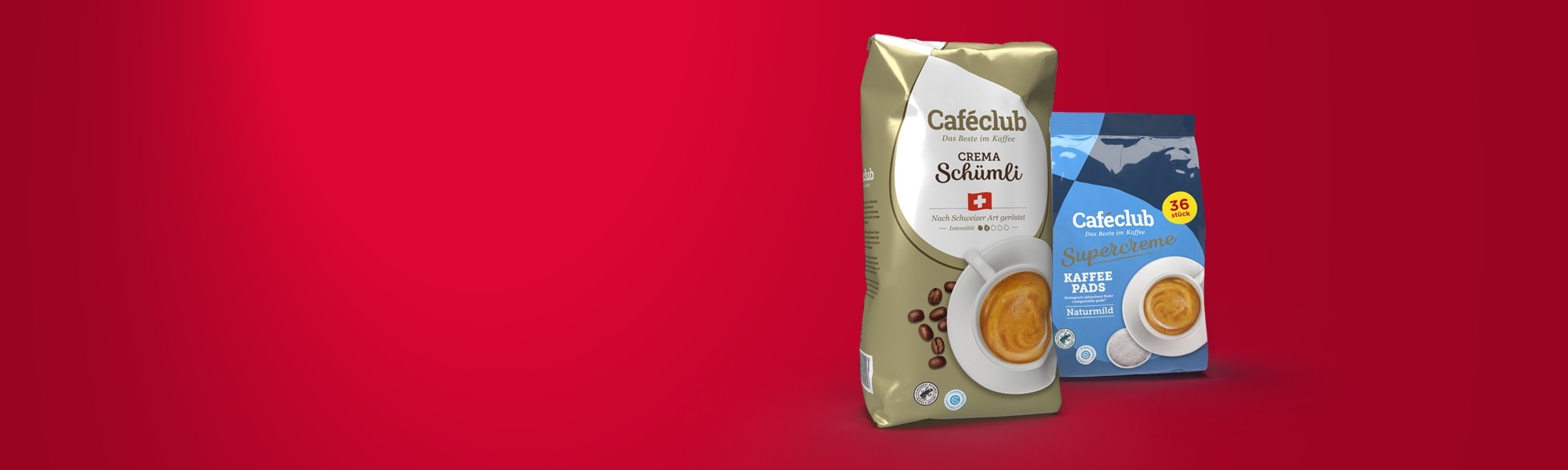 Bonenverpakking en 36 pads verpakking cafeclub.