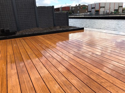 Bamboe vlonder aan het water in Diemen