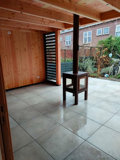 haard met glas voor buiten