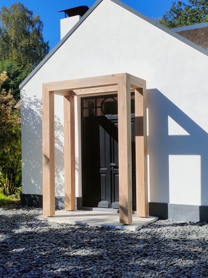 Carpentier eiken constructie pergola Blaricum