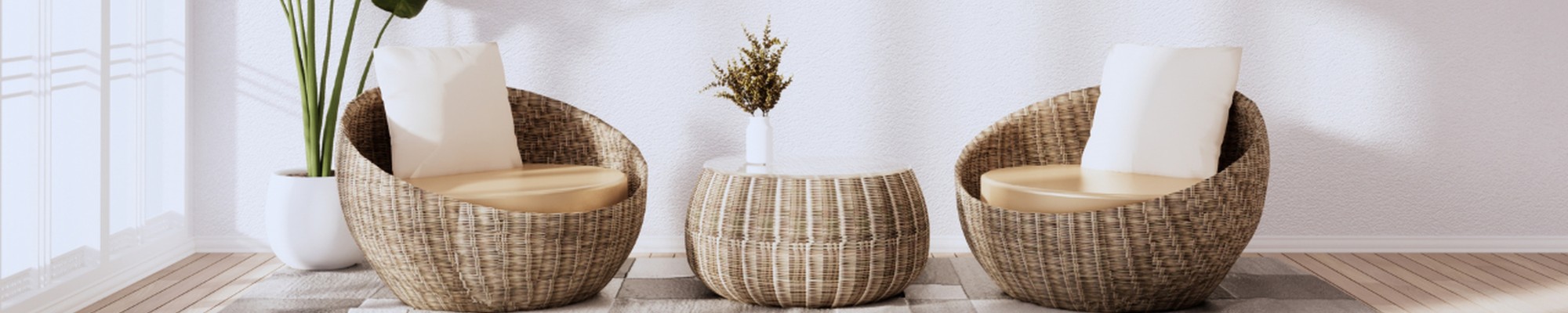 Wachtruimte met 2 stoelen en een tafeltje met bloempot erop