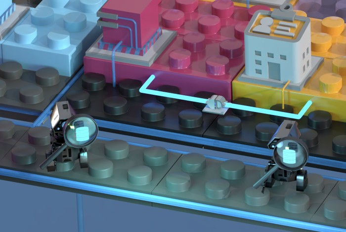 Twee AI-robots zoeken met vergrootglazen naar informatie