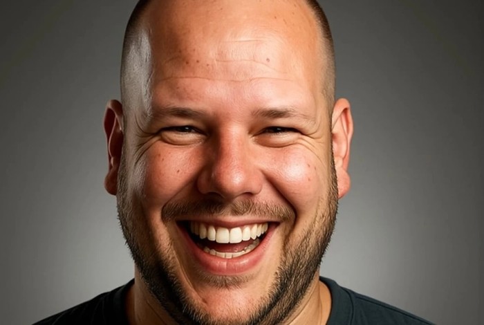Een onnatuurlijke lach van Jeroen.