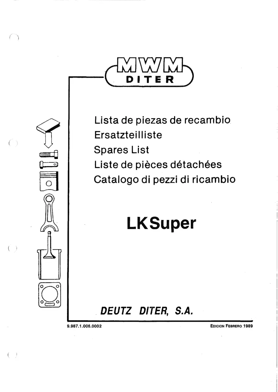 AUSA Lksuper D987 Deutz Diter 1989 Parts Manual