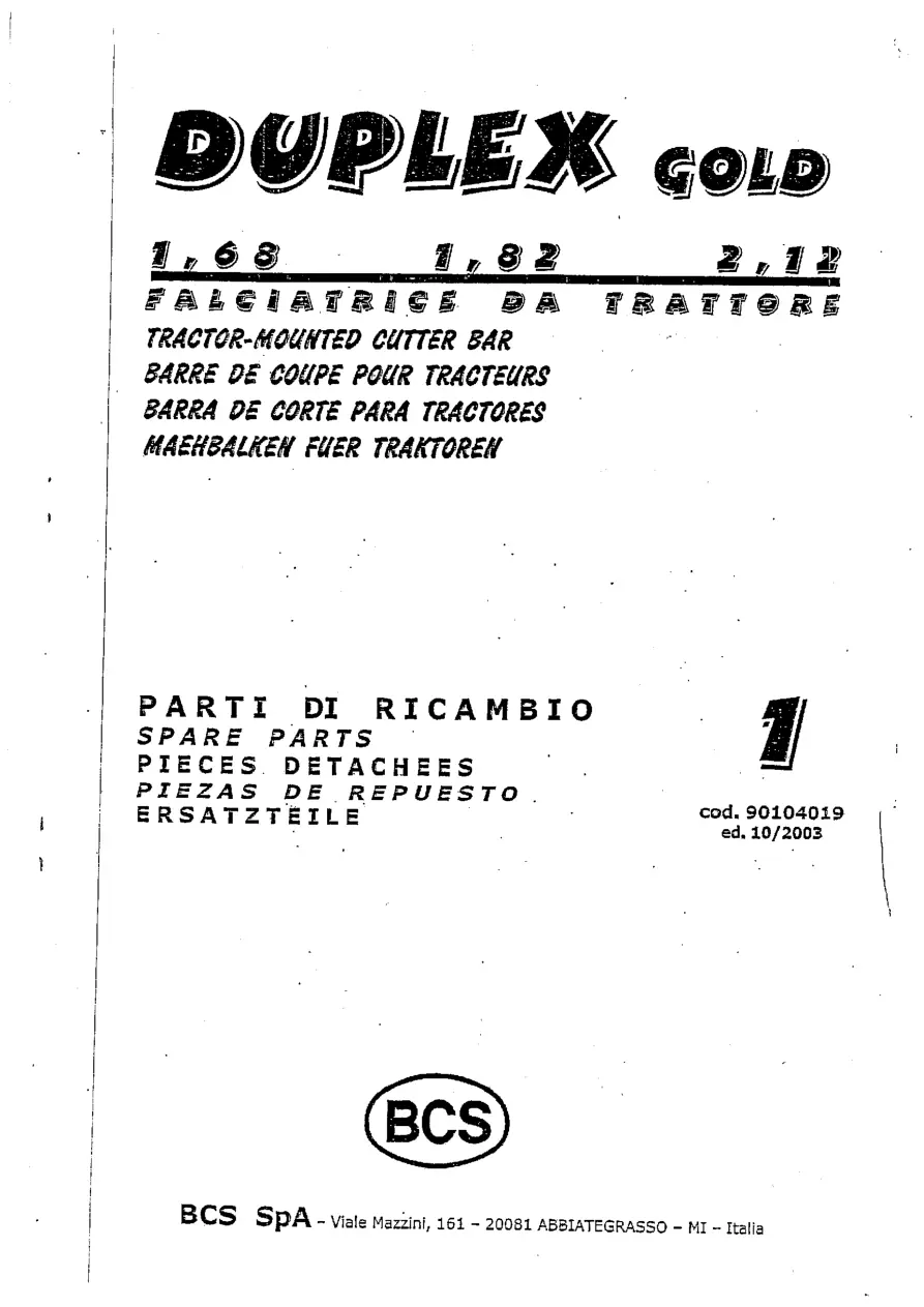 BCS Duplex Gold 1.68 1.82 2.12 Parts Manual