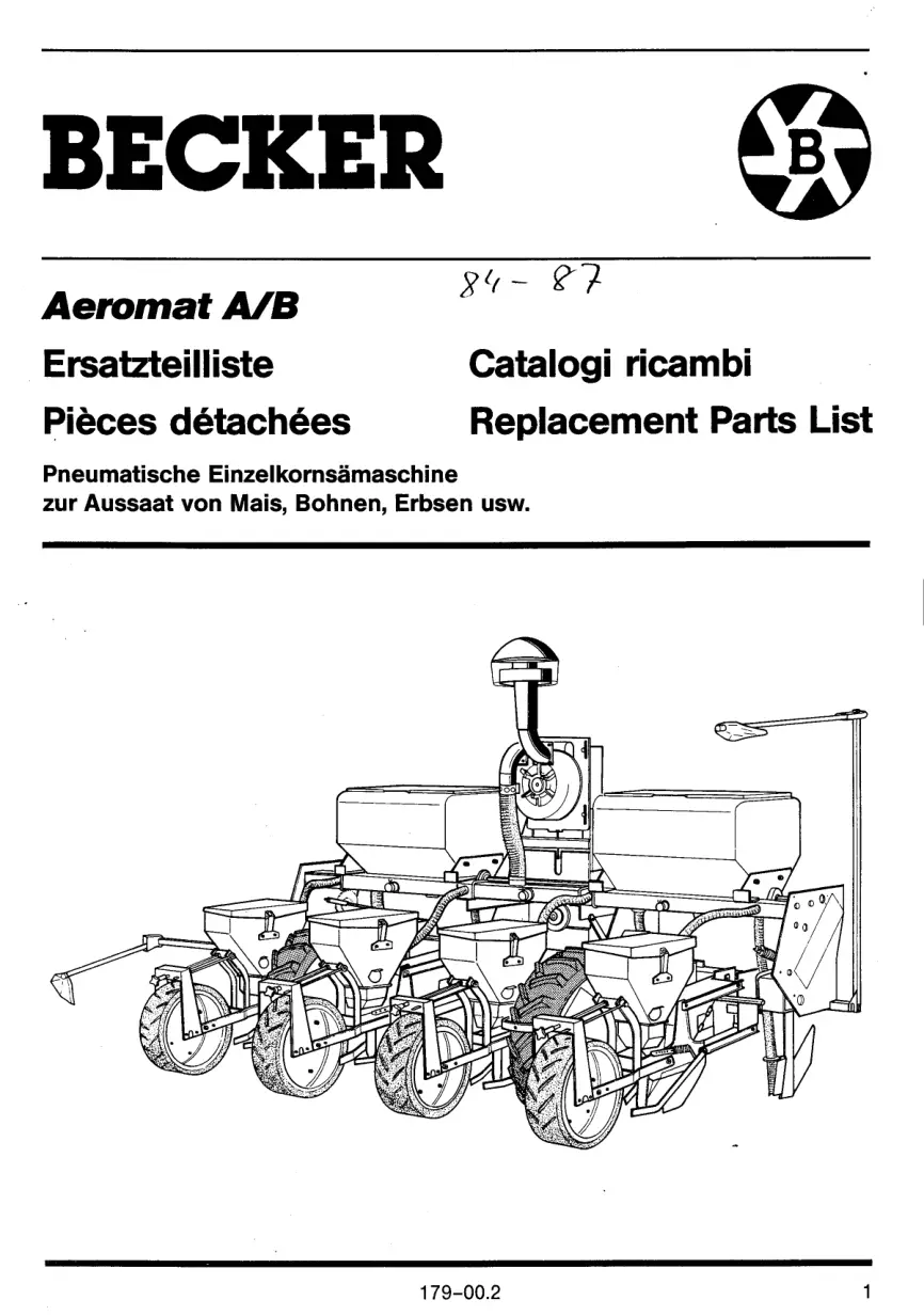 Becker Aeromat A B 1984 1987 1987 Parts Manual