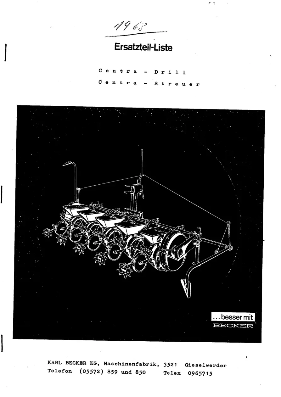 Becker Centra 1965 1968 1968 Parts Manual
