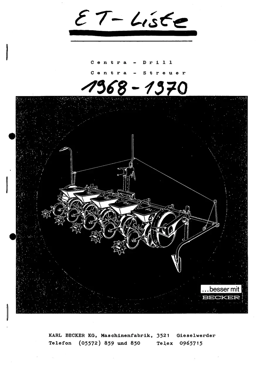 Becker Centra 1968 1970 1970 Parts Manual