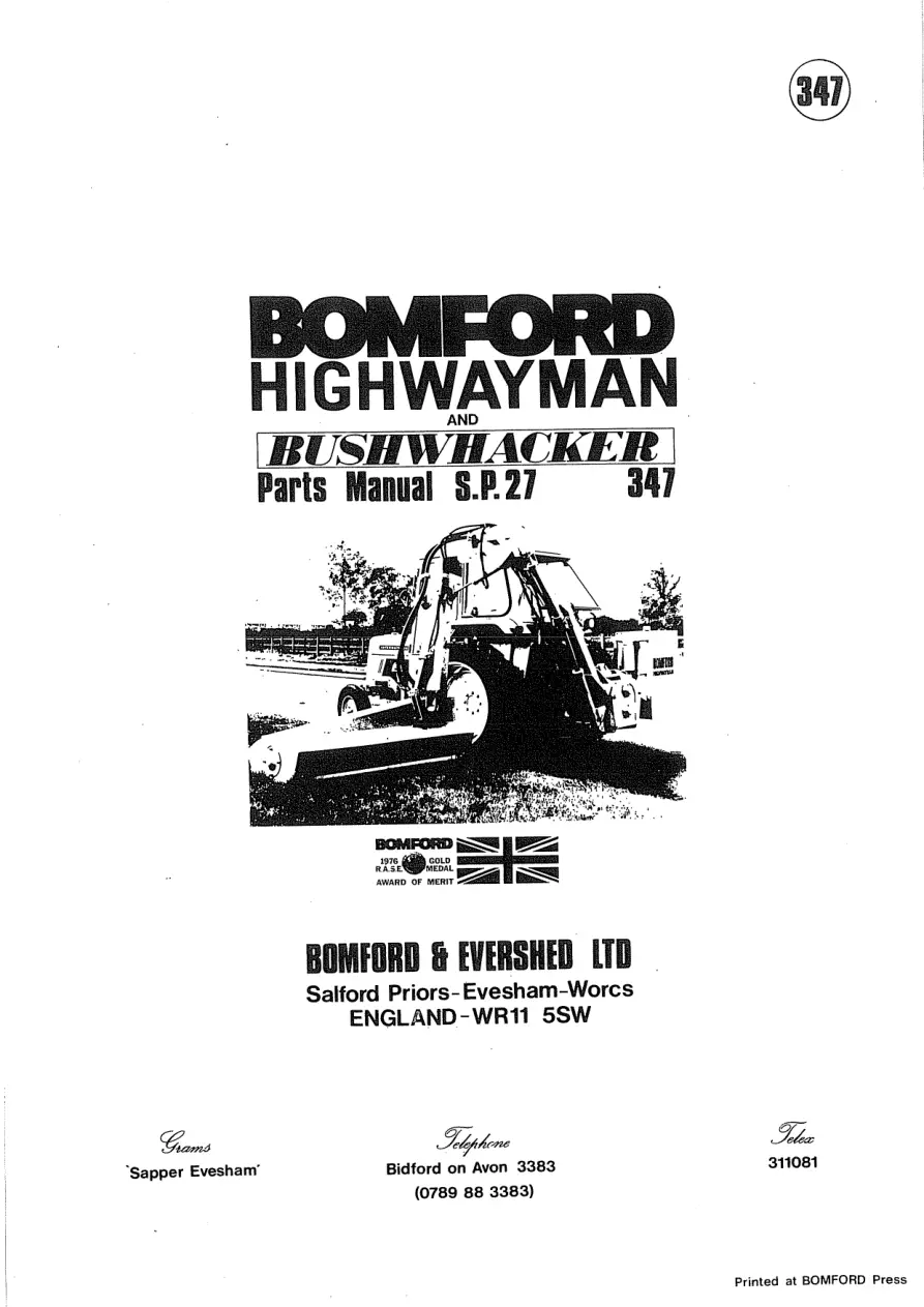 Bomford Highwayman Bushwhacker Parts Manual