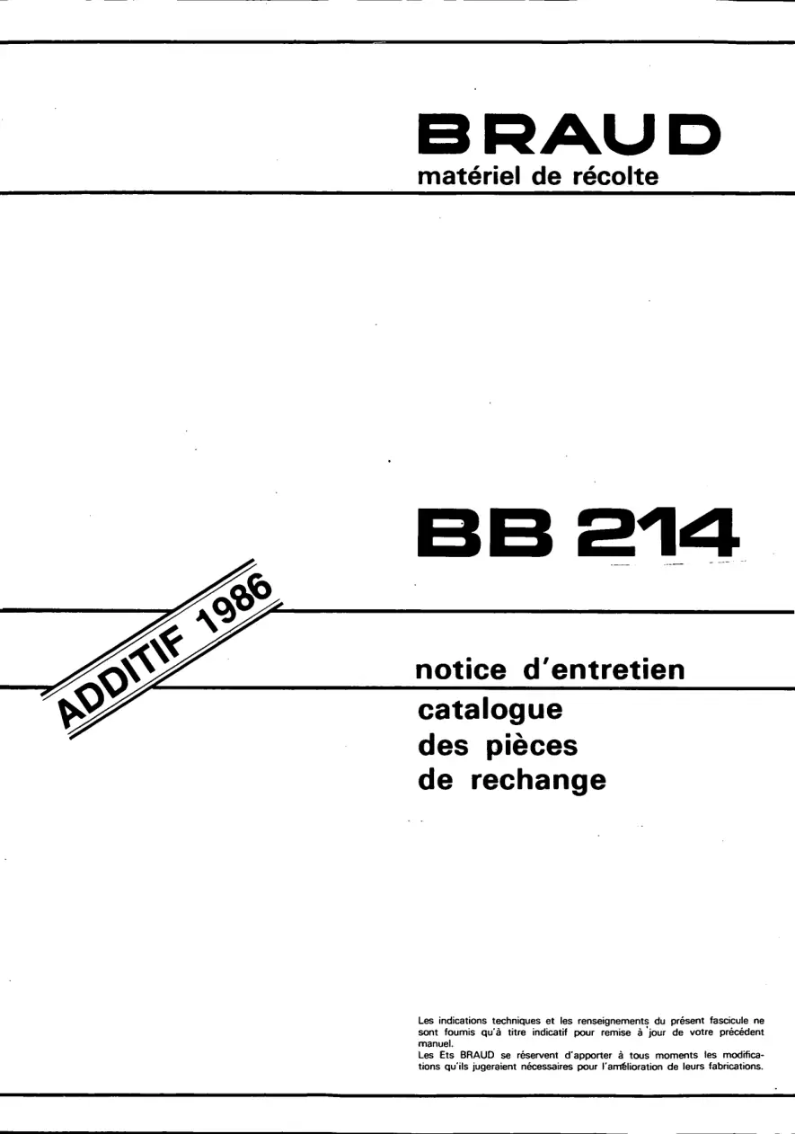 Braud 214 Parts Manual