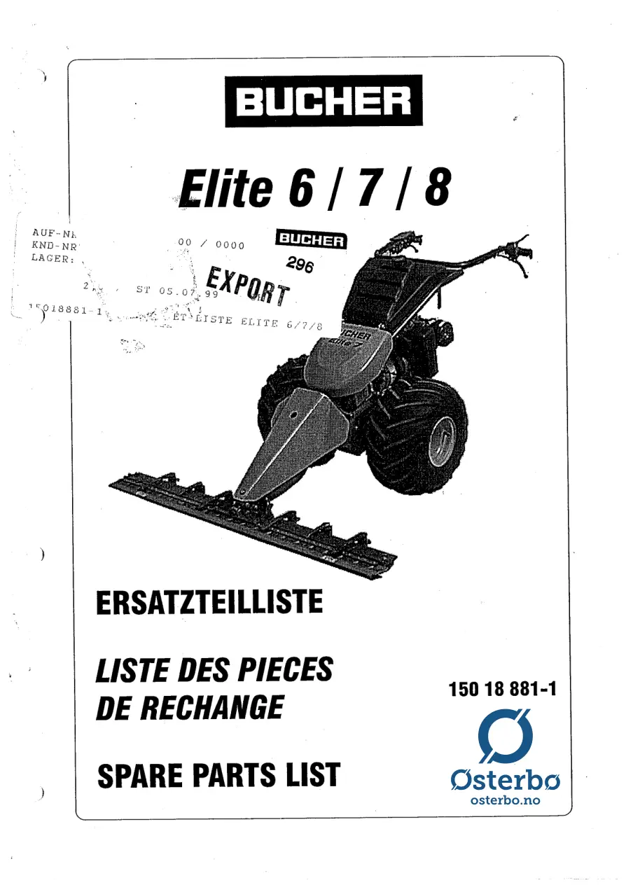 Bucher Elite 6 7 8 Deleliste Parts Manual