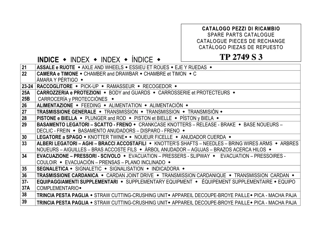 Cicoria 2749S3 Parts Manual