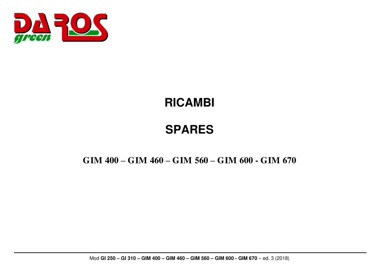 DaRos Gim 400 460 560 600 670 2018 Parts Manual