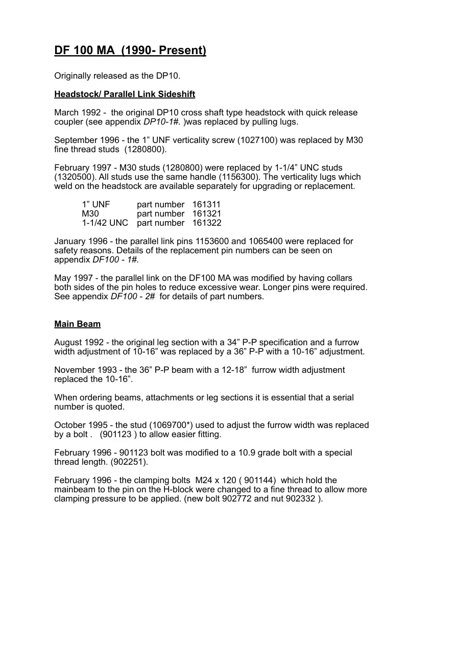 Dowdeswell Df100Ma 1990 1990 Parts Manual