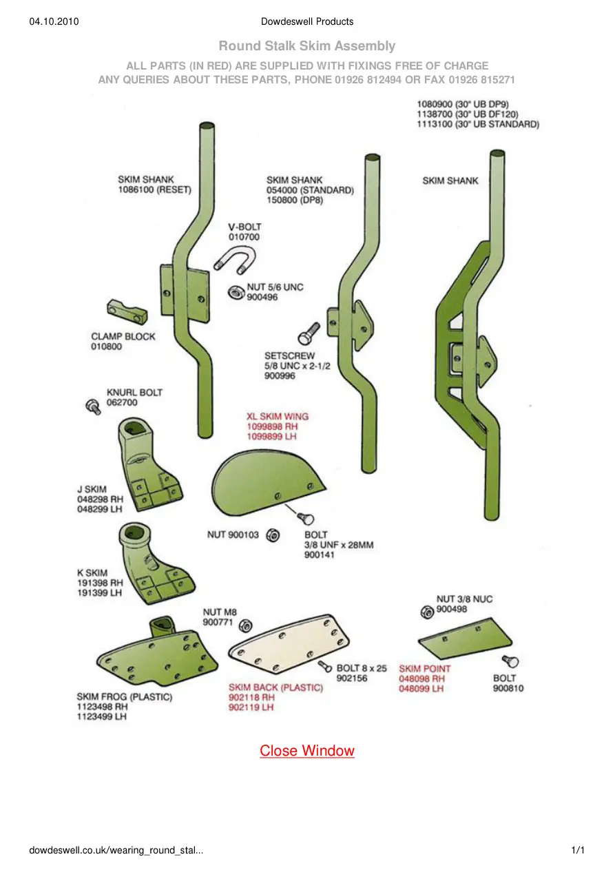 Dowdeswell Skim Parts Manual