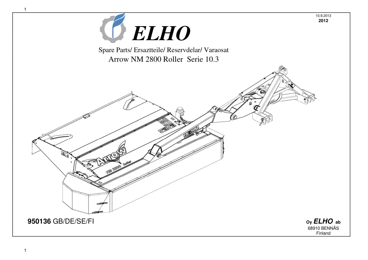 Elho Arrow Nm 2800 10.3 Parts Manual