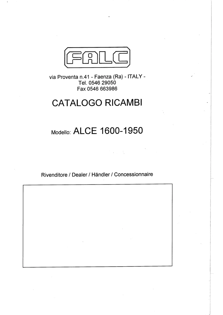 Falc Alce 1600 1950 1950 Parts Manual
