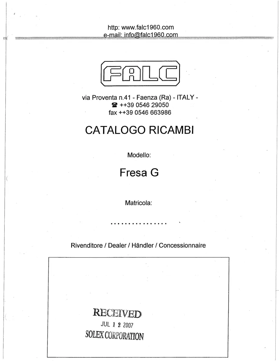 Falc G Parts Manual