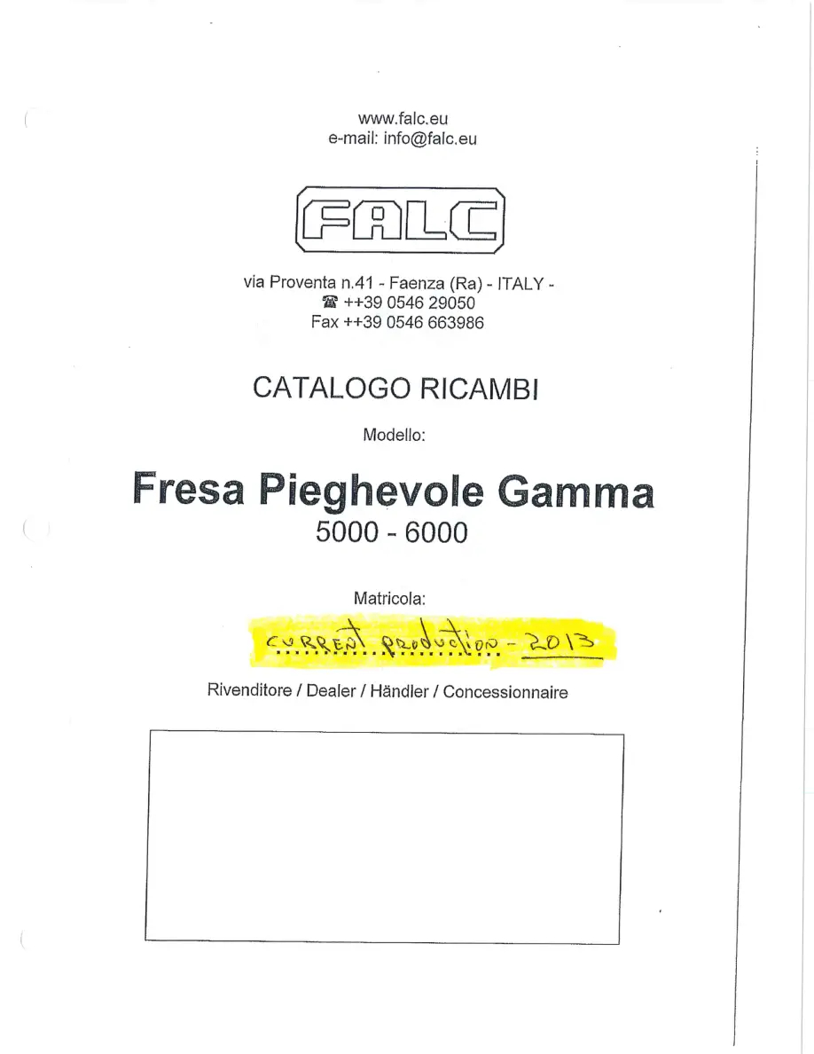 Falc Gamma 5000 6000 2013 Parts Manual