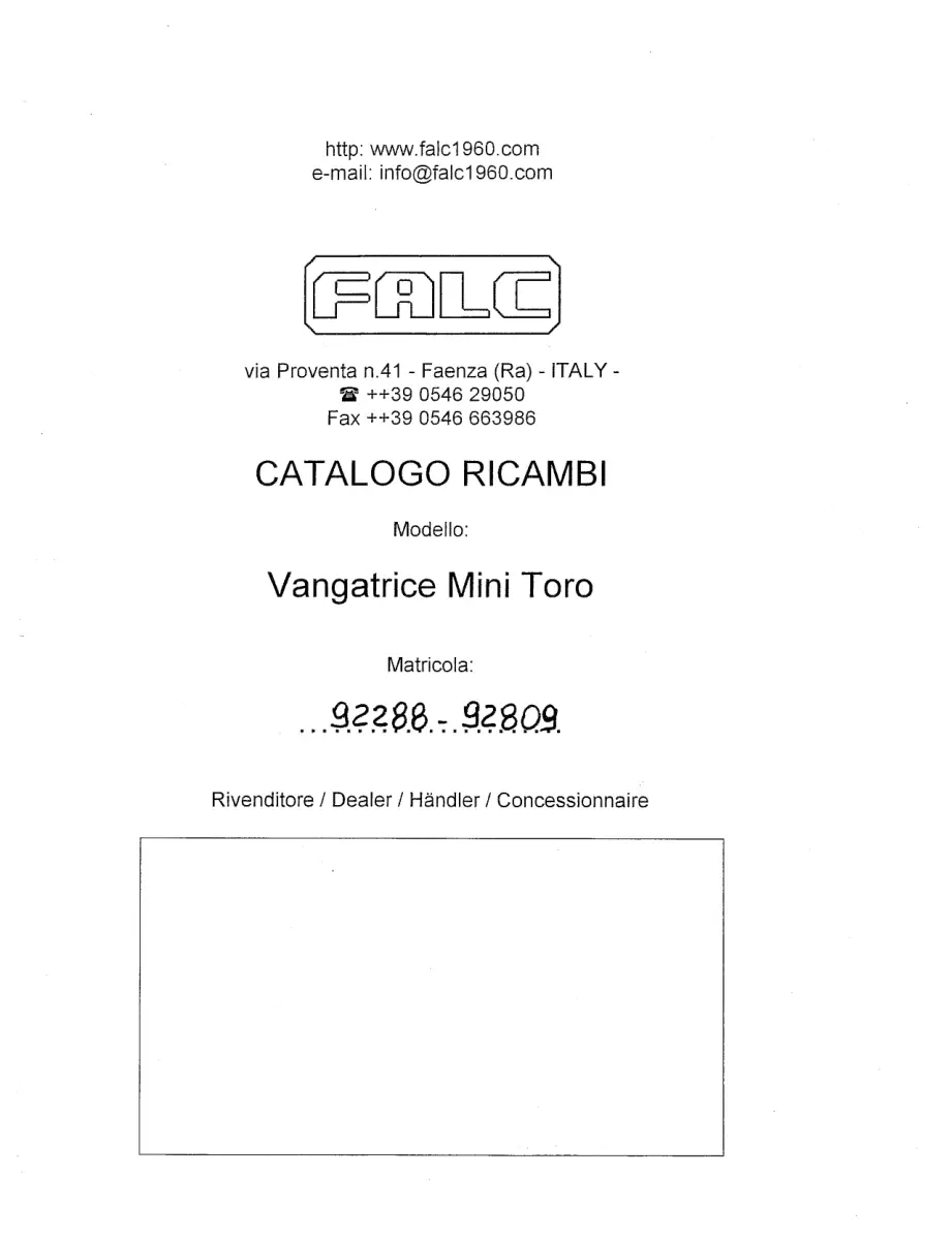 Falc Toro Parts Manual