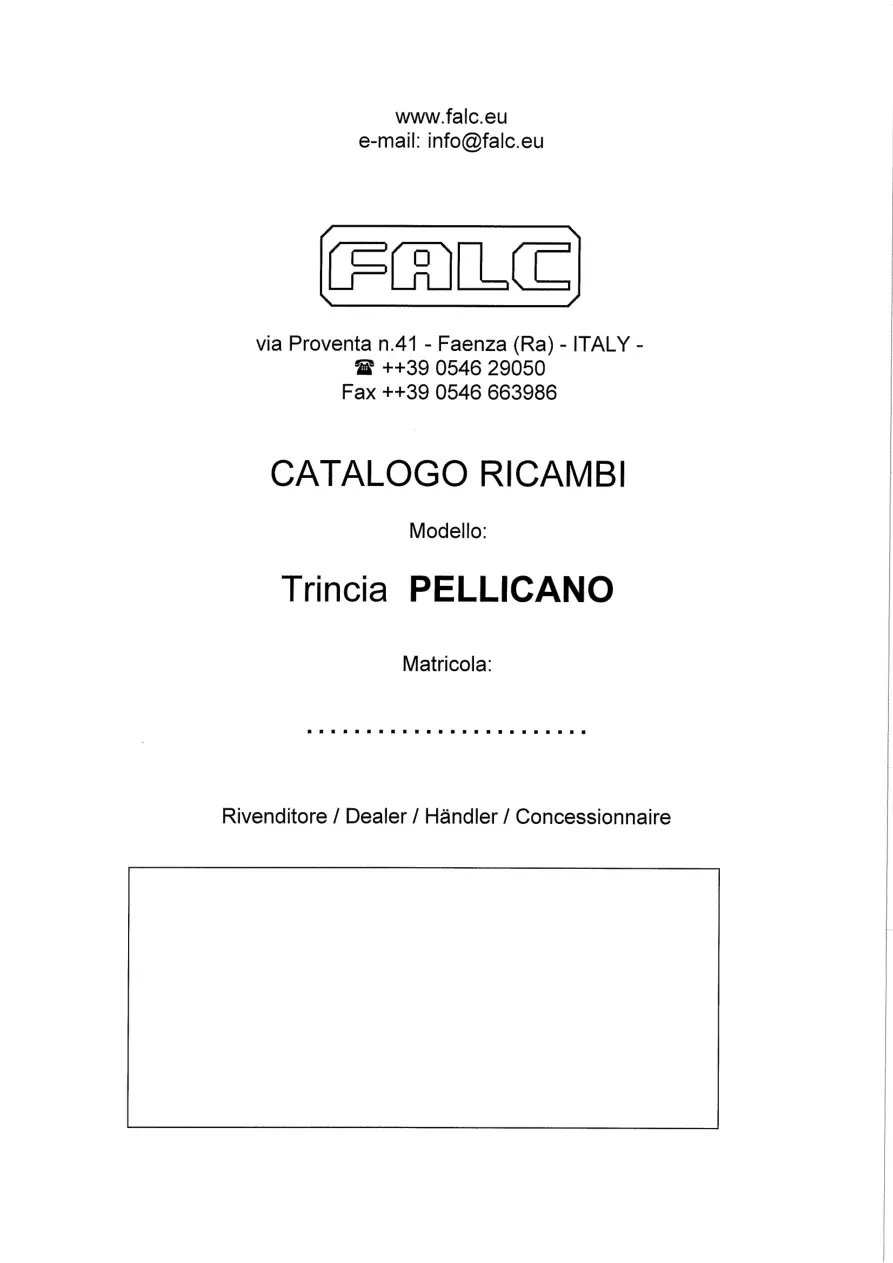 Falc Pellicano 1600 1800 2100 Parts Manual