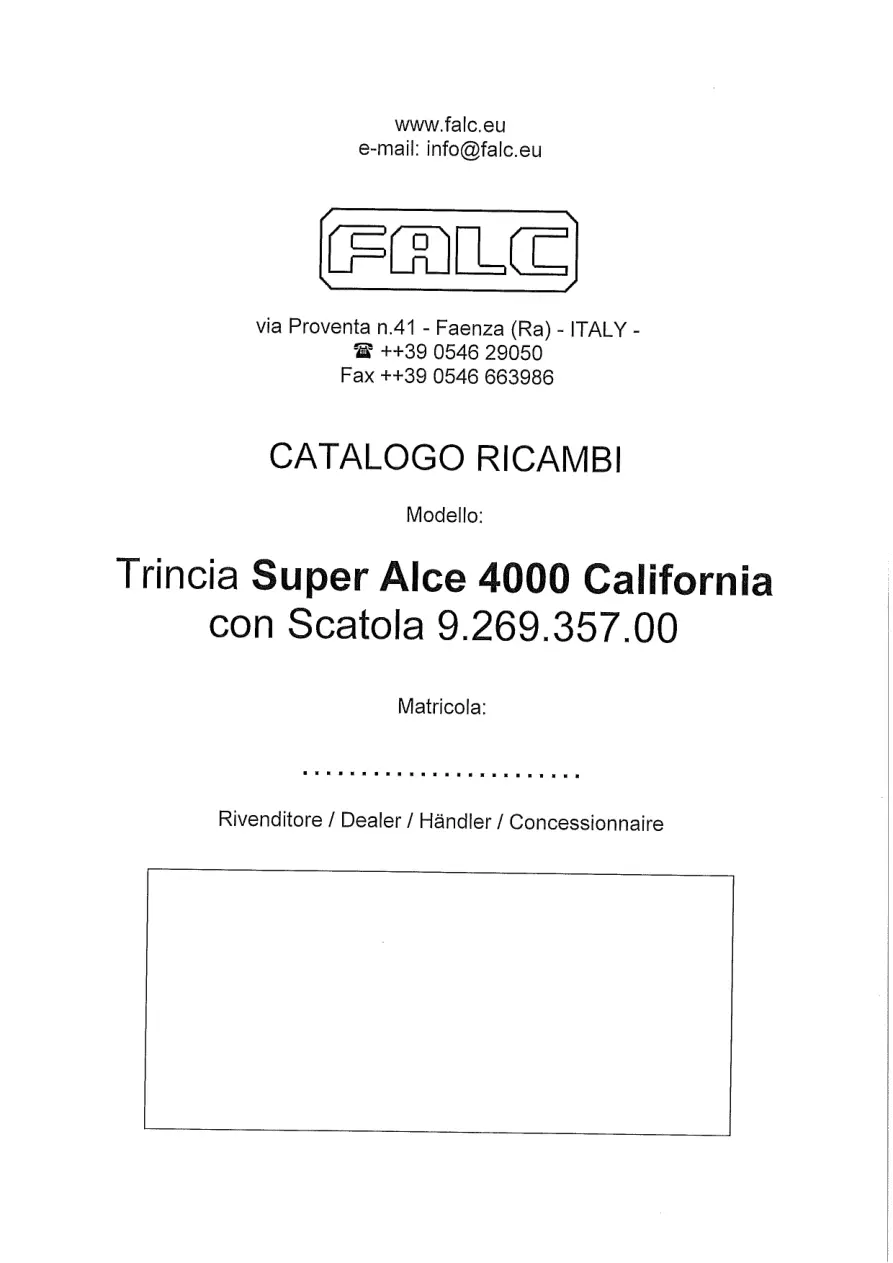 Falc Alce 4000 California Parts Manual