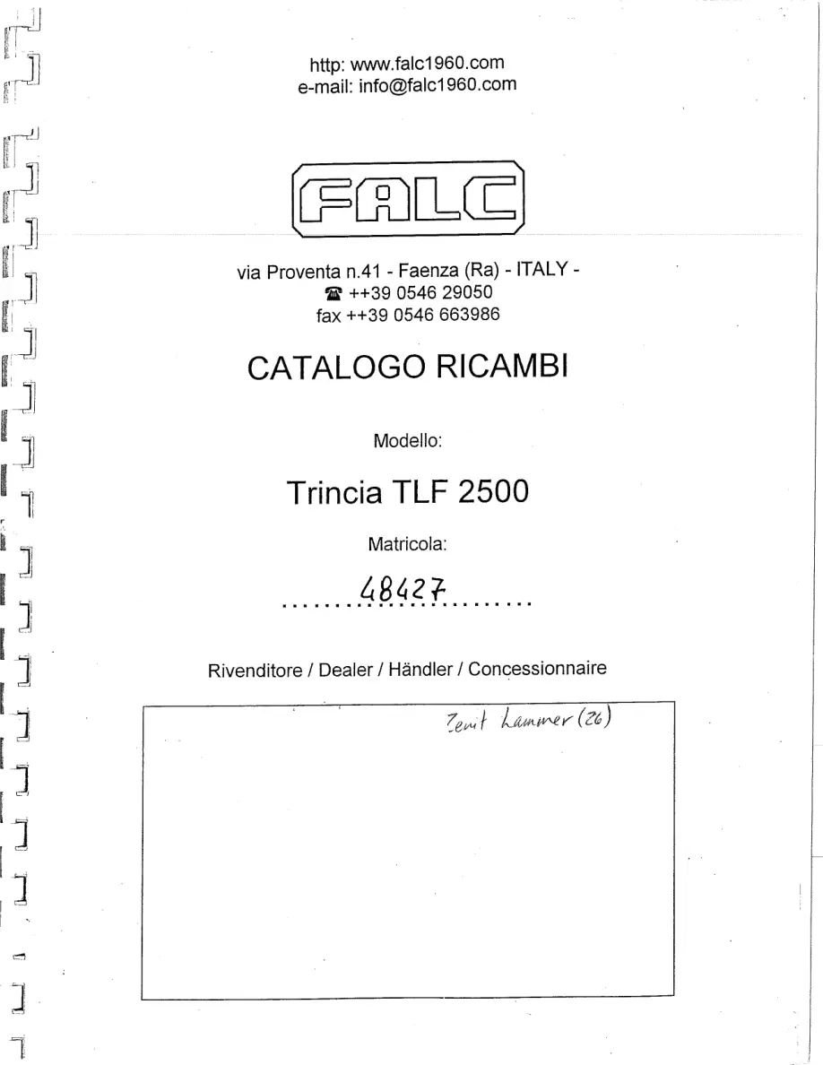Falc Trincia Tlf 2500 Parts Manual