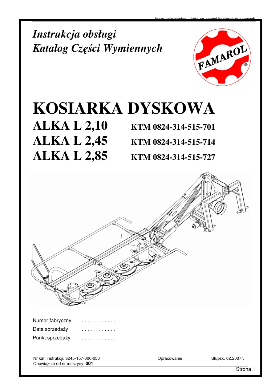 Famarol Alka L2.10 L2.45 L2.85 Parts Manual
