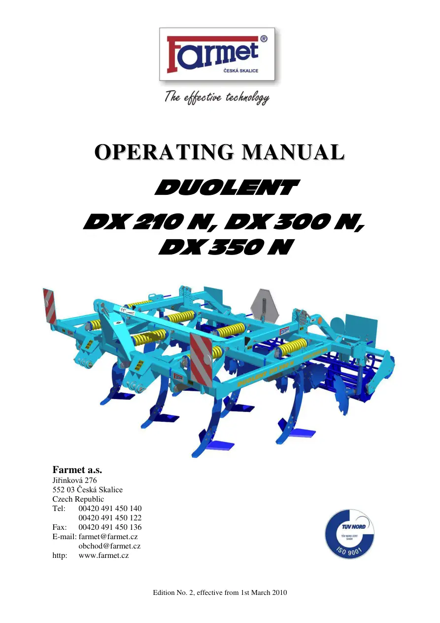 Farmet Dx210N Dx300N Dx350N 2010 Operators Manual