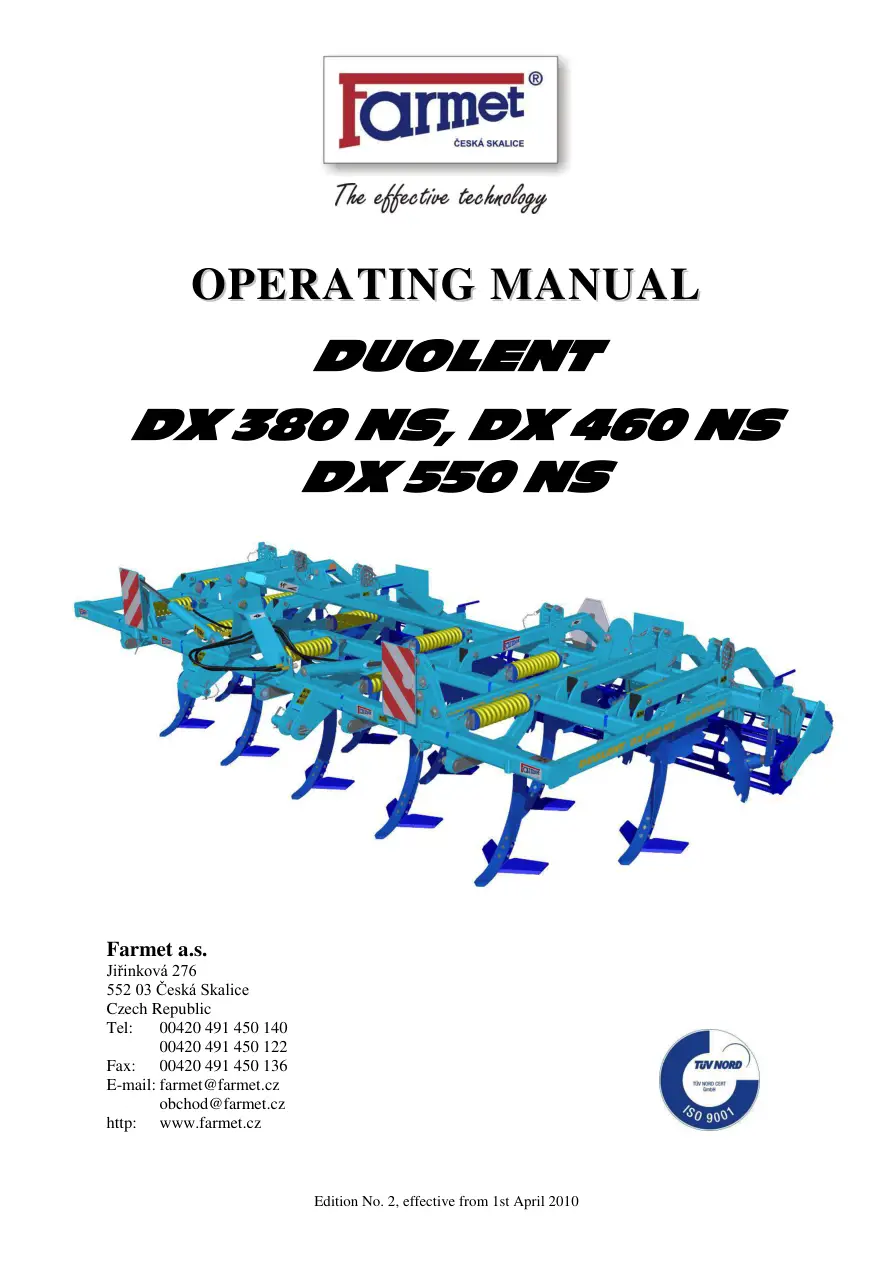 Farmet Dx380Ns Dx460Ns Dx550Ns 2010 Operators Manual