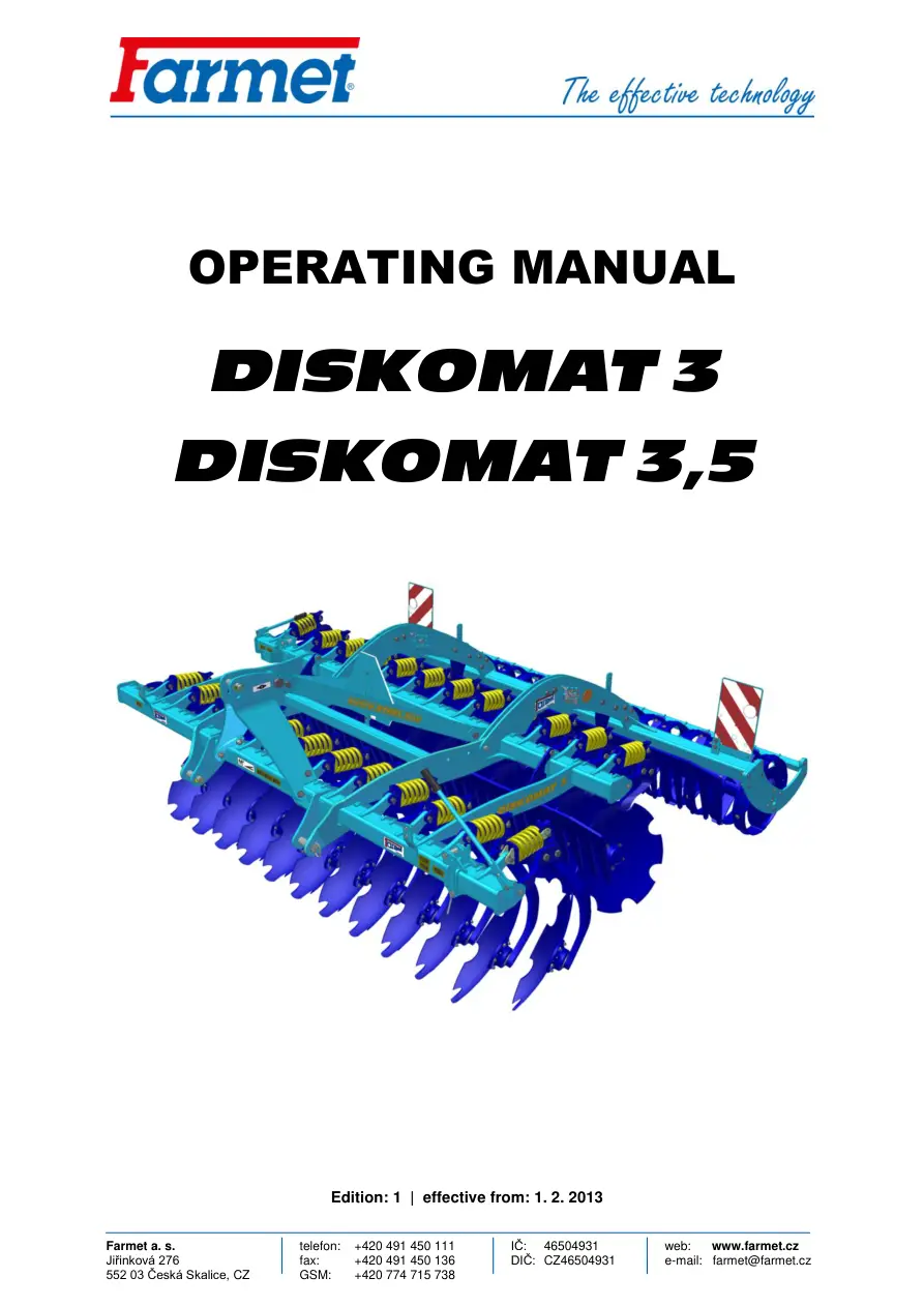 Farmet Diskomat 3 3.5 2013 Operators Manual