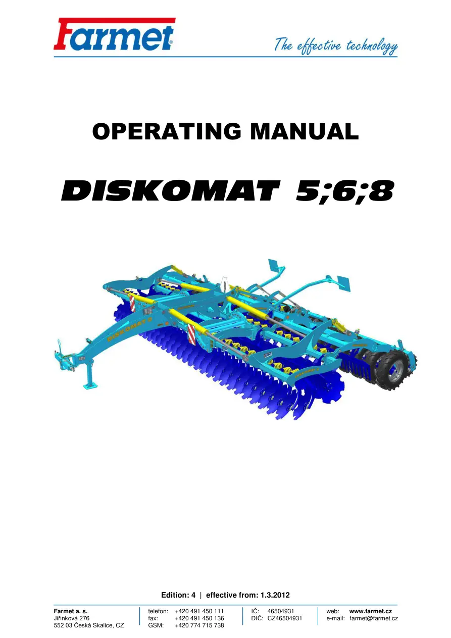 Farmet Diskomat 5 6 8 2012 Operators Manual