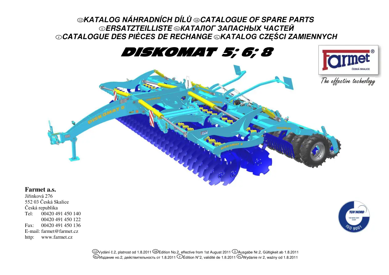 Farmet Diskomat 5 6 8 2011 Parts Manual