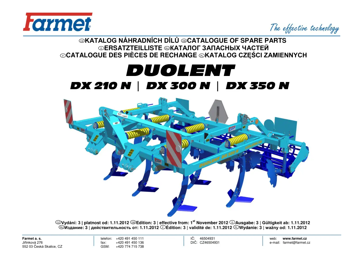 Farmet Duolent Dx210 Dx300 Dx350 N Parts Manual