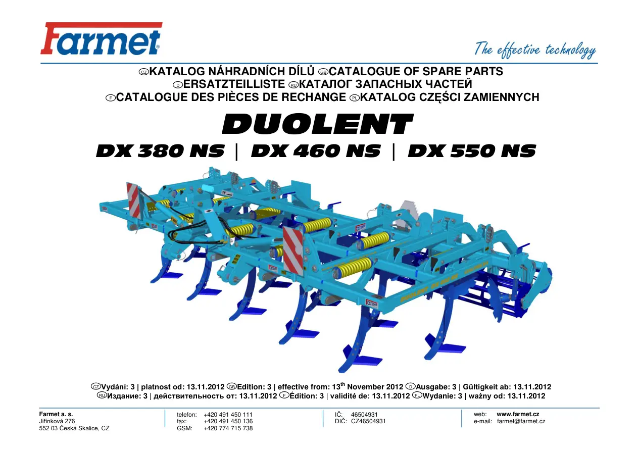 Farmet Duolent Dx380 Dx460 Dx550 Ns Parts Manual