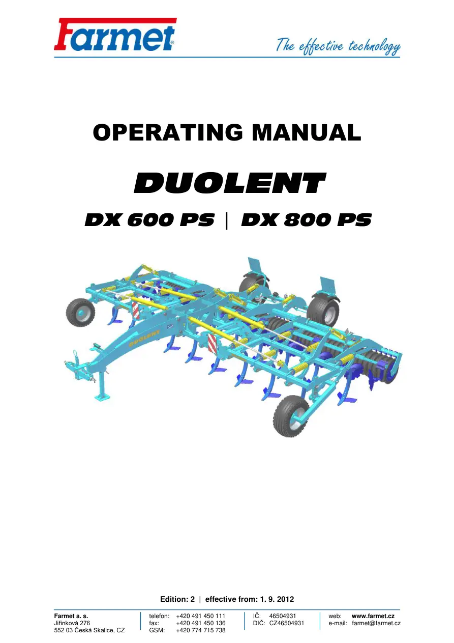 Farmet Duolent Dx600Ps Dx800Ps 2012 Operators Manual