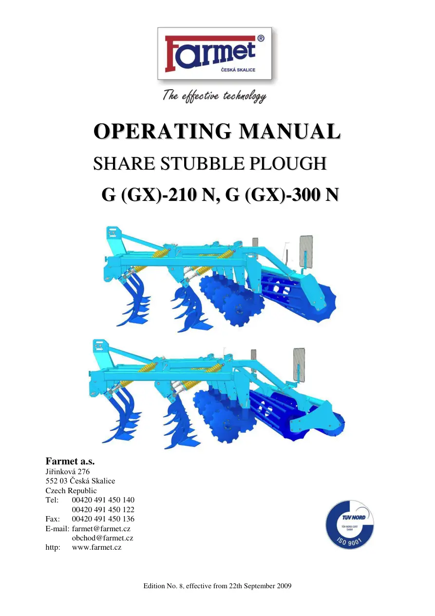 Farmet G Gx 210 300 N 2009 Operators Manual