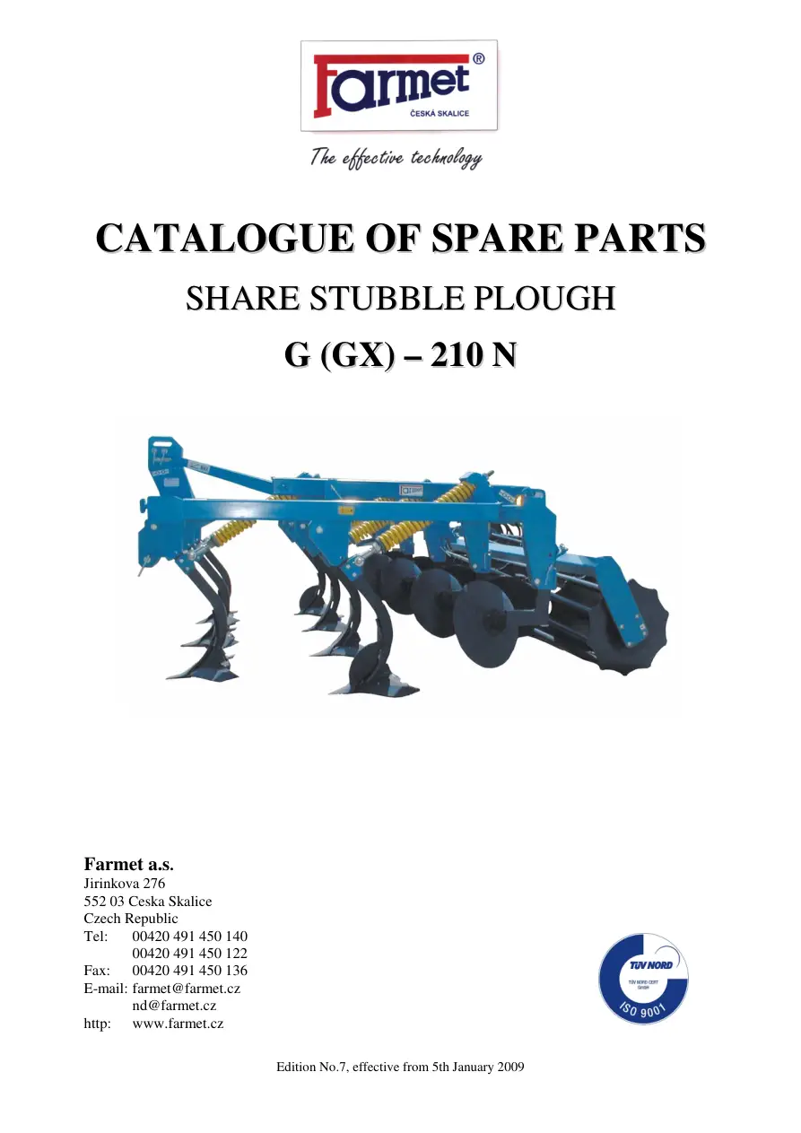 Farmet G Gx 210 N Parts Manual