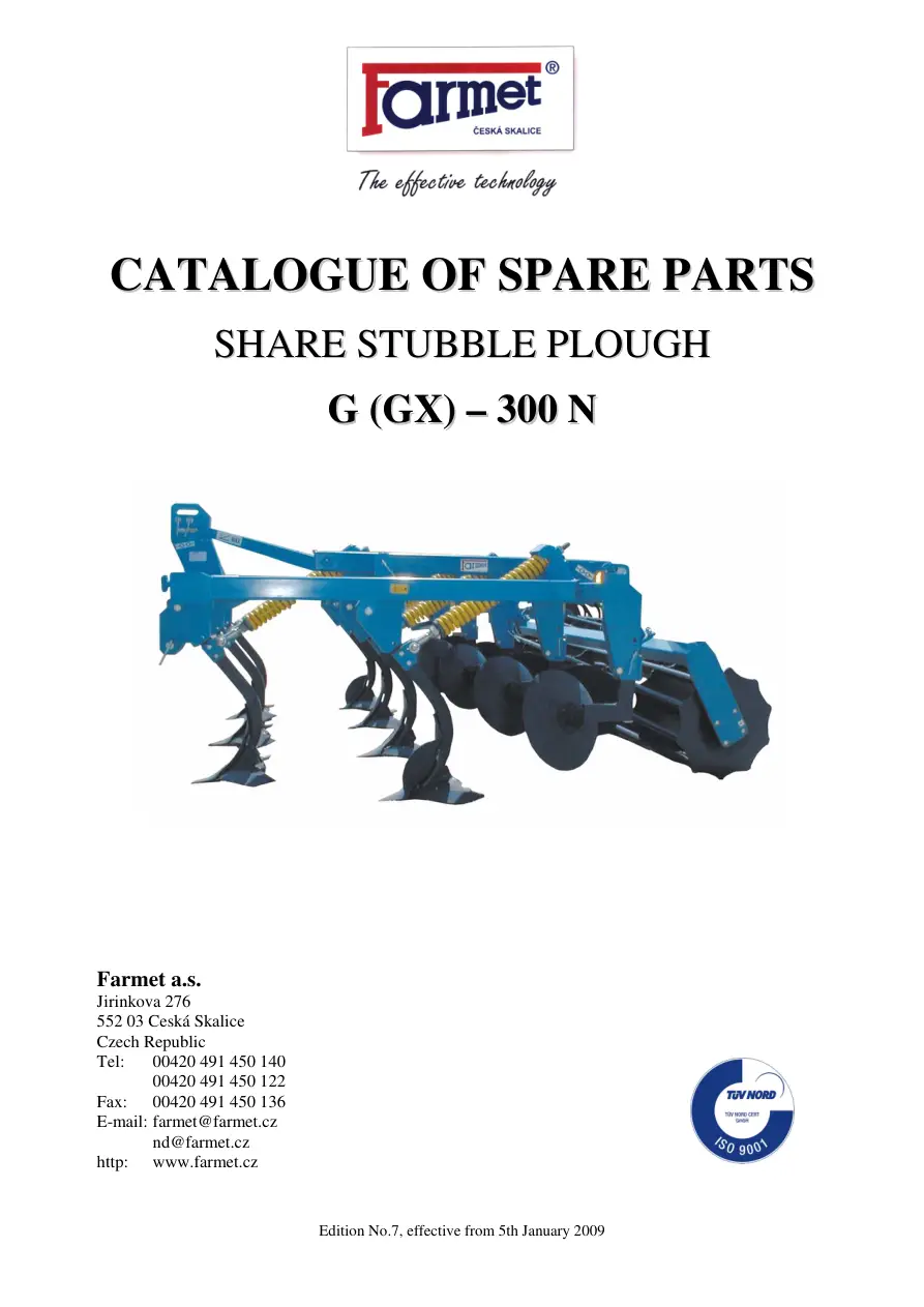 Farmet G Gx 300 N Parts Manual