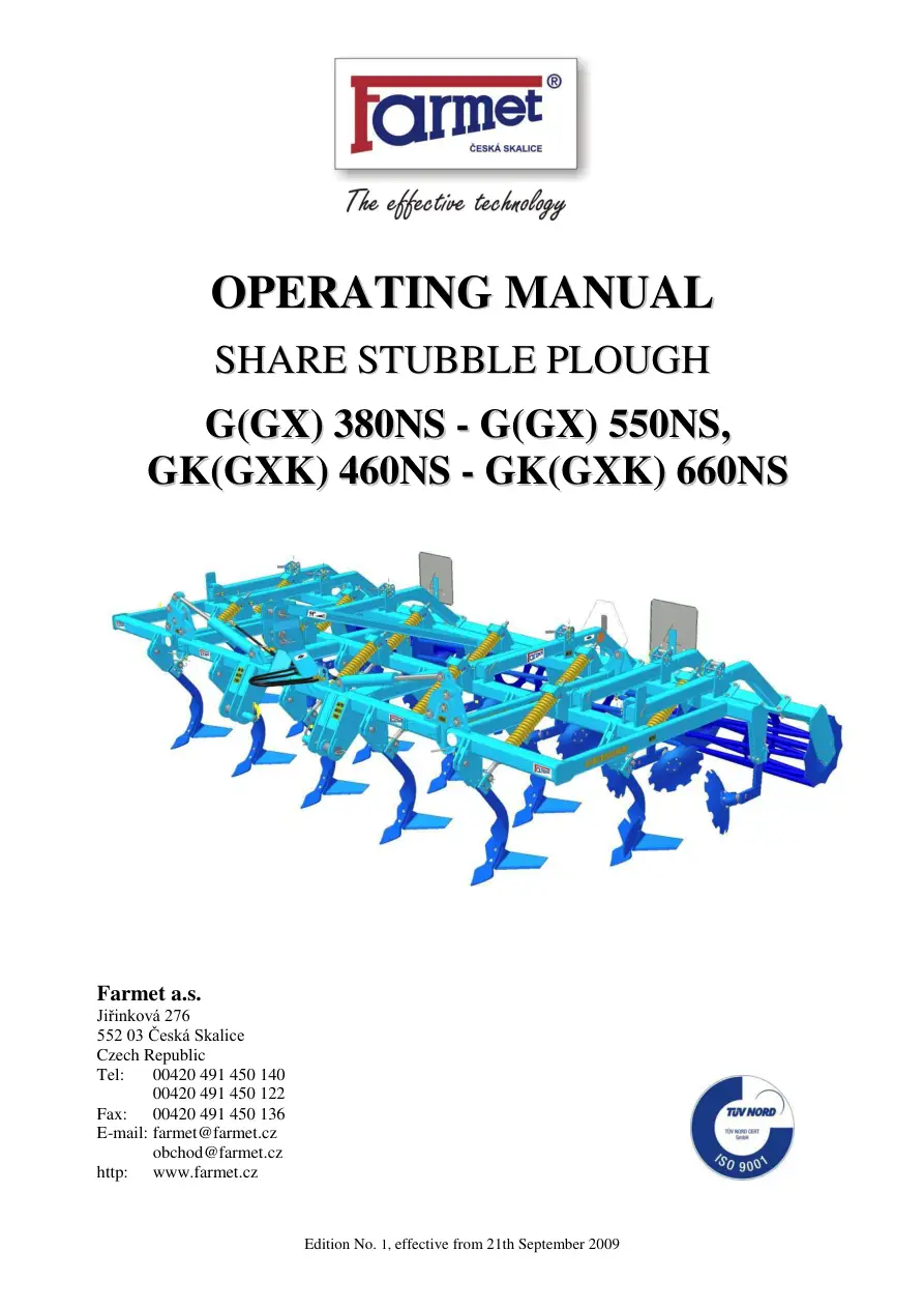 Farmet G Gx 380 550 Ns Gk Gxk 460 660 Ns 2009 Operators Manual
